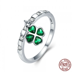 925 Sterling Silver Day Ring Lucky Four Leaf Clover Petal Dangle Female Ring for Women Sterling Silver Jewelry SCR271 RING-0312
