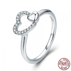 100% 925 Sterling Silver Romantic Heart to Heart AAA CZ Dangle Finger Ring for Women Wedding Engagement Jewelry SCR277 RING-0330