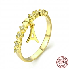 Real 925 Sterling Silver Gold Color Letter A and Heart Finger Ring for Women Anel Anniversary Engagement Jewelry SCR264 RING-0313