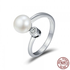 Genuine 925 Sterling Silver Gently As You Fresh Water Pearl Clear CZ Finger Rings for Women Wedding Jewelry Gift SCR172 RING-0220