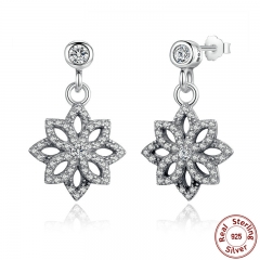 Vintage 925 Sterling Silver Lace Botanique, Clear CZ Floral Motif Drop Earrings for Women Jewelry PAS432 EARR-0024