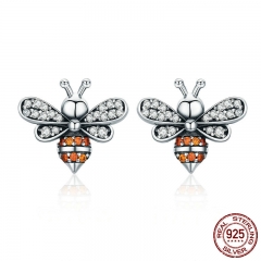 High Quality 100% 925 Sterling Silver Bee Story Clear CZ Exquisite Stud Earrings for Women Fashion Silver Jewelry SCE344 EARR-0348