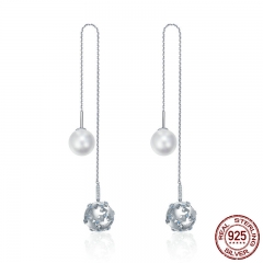 925 Sterling Silver Long Tassel Double Sides Ball Luminous Star Drop Earrings for Women Korean Earrings Jewelry SCE241 EARR-0250
