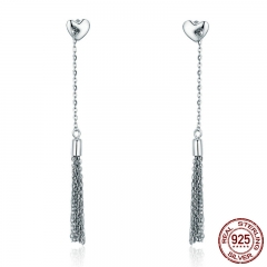 100% 925 Sterling Silver Vintage Heart Long Chain Tassel Drop Earrings for Women Sterling Silver Jewelry Brincos SCE329 EARR-0327