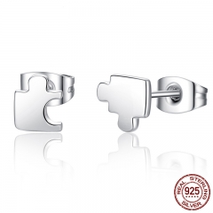 New Arrival Genuine 925 Sterling Silver Game Puzzle Stud Earrings, Clear CZ Sterling Silver Jewelry Brincos SCE045 EARR-0110