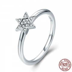 2018 New Genuine 925 Sterling Silver Sparkling Hexagram Clear CZ Finger Ring for Women Wedding Engagement Jewelry SCR278 RING-0318