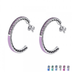 Genuine 925 Sterling Silver Radiant Hearts, Light Pink Enamel &amp; Clear Hoop Earrings for Women Jewelry Bijoux SCE053 EARR-0123