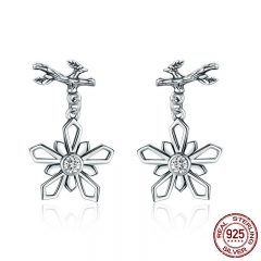 Genuine 100% 925 Sterling Silver Snow of Winter Snowflake Drop Earrings for Women Sterling Silver Jewelry SCE373 EARR-0400