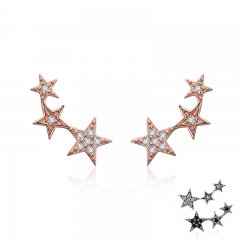 100% 925 Sterling Silver 3 Color Dazzling Stackable Star Stud Earrings for Women Authentic Silver Jewelry Bijoux SCE291 EARR-0304
