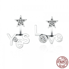 High Quality 100% 925 Sterling Silver Yes &amp; Love Letter Star Shape Stud Earrings for Women Jewelry Girlfriend Gift SCE153 EARR-0174