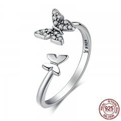 Hot Sale 925 Sterling Silver Dazzling CZ Butterfly Open Finger Ring for Women Fashion Sterling Silver Jewelry Gift SCR087 RING-0138