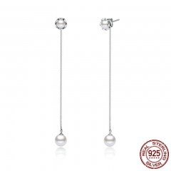 Classic 100% 925 Sterling Silver Earring With Pearls Push-back Long Drop Earrings for Women Pearl Jewelry SCE008 EARR-0070