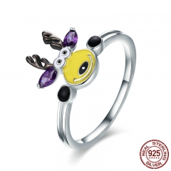 New Trendy 100% 925 Sterling Silver Magic Elk Deer Party Purple CZ Finger Ring Women Sterling Silver Jewelry Gift SCR358 RING-0398