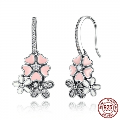 100% 925 Sterling Silver Pink Flower Poetic Daisy Cherry Blossom Drop Earrings with Pearl Back Jewelry SCE016 EARR-0083