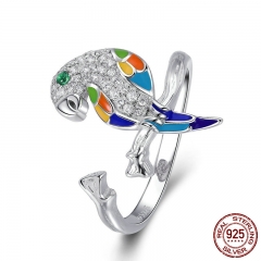 925 Sterling Silver Luminous Cubic Zircon Parrot Adjustable Open Size Rings for Women Wedding Engagement Jewelry BSR008 RING-0443