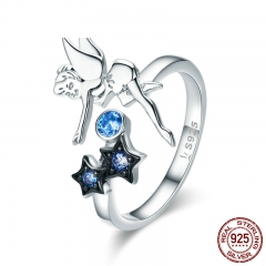 Hot Sale Authentic 925 Sterling Silver Fairy with Star Luminous CZ Finger Ring for Women Sterling Silver Jewelry SCR349 RING-0391