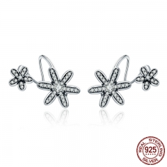 100% 925 Sterling Silver Spring Flower Daisy Clear CZ Twisted Shape Stud Earrings for Women Fine Jewelry S925 Gift SCE338 EARR-0352