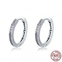 Hot Sale Authentic 925 Sterling Silver Dazzling Pink CZ Simple Female Hoop Earrings for Women Fashion Jewelry Gift PAS529 EARR-0295