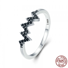 Hot Sale 925 Sterling Silver Sparkling CZ Heart Wave Black Finger Ring for Women Anniversary Engagement Jewelry SCR207 RING-0234