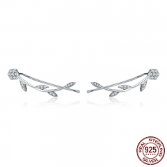 Authentic 925 Sterling Silver Clear CZ Flower Tree Leaves Drop Earrings for Women Fine Silver Earrings Jewelry SCE266 EARR-0284