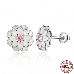 Spring Collection 925 Sterling Silver White Flower Elegant Stud Earrings Women Wedding Luxury Jewelry PAS462 EARR-0063