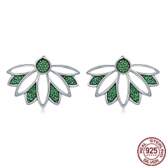 Real 100% 925 Sterling Silver Tree of Life Leaves Green CZ Stud Earrings for Women Sterling Silver Jewelry S925 SCE334 EARR-0351