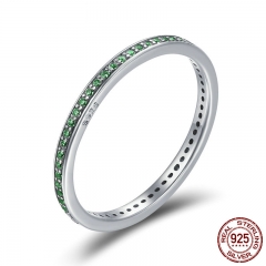 Real 925 Sterling Silver Luminous CZ Light Green Round Female Finger Rings for Women Engagement Jewelry SCR230 RING-0264