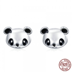 Genuine 100% 925 Sterling Silver Animal Collection Cute Panda Stud Earrings for Women Sterling Silver Jewelry SCE386 EARR-0387