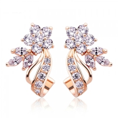 Gold Color Stud Earrings with Flower Shape White/Multicolor AAA Zircon For Women Trend Jewelry JIE043 FASH-0050
