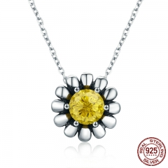 100% 925 Sterling Silver Blooming Yellow Daisy Flower Clear CZ Pendant Necklace for Women Luxury Silver Jewelry SCN184 NECK-0126