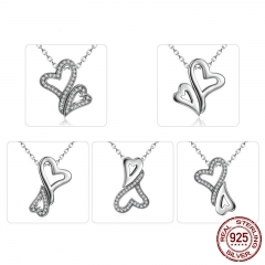Real 925 Sterling Silver TWO Heart Pendant Necklaces for Women Fashion DIY Multifunctional Jewelry SCN054 NECK-0029
