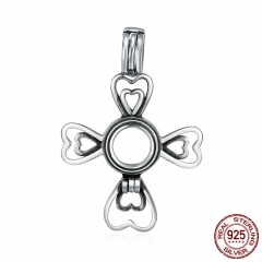 Authentic 100% 925 Sterling Silver Lucky Love Clover Petal Heart Cage Pendant fit Women Chain Necklace jewelry SCP018 CASE-0022