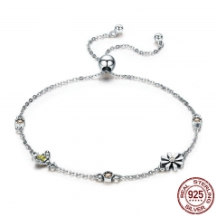 Spring Collection 100% 925 Sterling Silver Dancing Bee In Daisy Garden Women Chain Bracelet Fashion Jewelry Gift SCB061 BRACE-0082