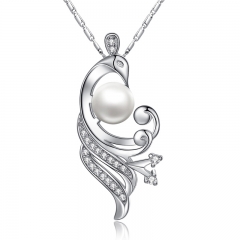 White Gold Color Simulated Pearl Necklaces & Pendants with Paved 21 piece Micro AAA Cubic Zircon Women YIN028 FASH-0022