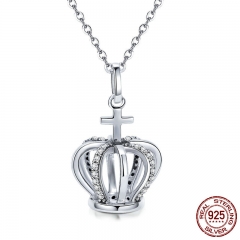 Fashion 925 Sterling Silver Women Princess Crown Queen Crown & Cross Pendant Necklaces Sterling Silver Jewelry SCN258 NECK-0190