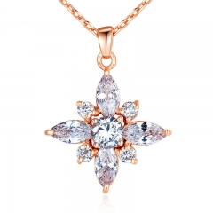 Brand Luxury Real Rose Gold Color Necklaces with AAA White Cubic Zirconia Pendants For Women Engagement JIN036 FASH-0060