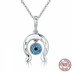 High Quality Authentic 925 Sterling Silver Lucky Horseshoe Blue Eyes Pendant Necklace Women Luxury Silver Jewelry SCN172 NECK-0105