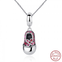 Luxury 925 Sterling Silver Red Crystal Shoes Pendant Necklace For Women Necklace Jewelry CC027 NECK-0015
