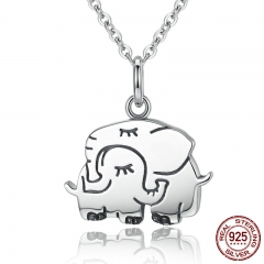 100% 925 Sterling Silver Cute Elephant Hug Pendant Necklaces Women Fine Jewelry Brincos S925 for Mother Gift SCN065 NECK-0045
