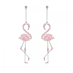 New Collection Silver Color Romantic Flamingo Pink Enamel Drop Earrings for Women Fashion Earrings Jewelry YIE114 FASH-0118