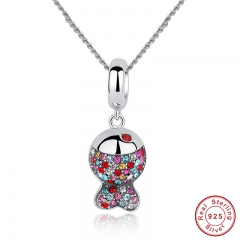 925 Sterling Silver Lovely Red Crystals Fish Pendants Necklace for Women Girl Statement Jewelry CC034 NECK-0003