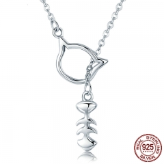 New Trendy Genuine 925 Sterling Silver Romantic Little Cat Love Fish Women Pendant Necklaces Fine Jewelry Gift SCN111 NECK-0070