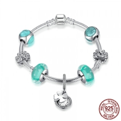 925 Sterling Silver Hope Clover Pendant Daisy Spacer Green Beads Women Charm Bracelet Sterling Silver Jewelry PSB013 BRACE-0049