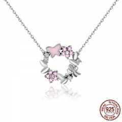 100% 925 Sterling Silver Pink Poetic Daisy Cherry Blossom Wreath Women Pendant Necklaces Sterling Silver Jewelry SCN098 NECK-0068