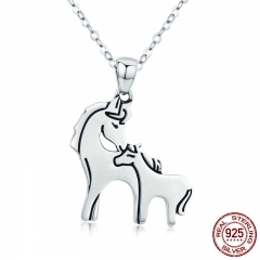 Fashion New 925 Sterling Silver Loving Horse Mother Gift Animal Pendant Necklace for Women Sterling Silver Jewelry SCN213 NECK-0163
