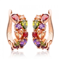 Gold Color Unique Stud Earrings with Multicolor AAA Zircon Stone Nickel, Cadmium free Jewelry JIE020 FASH-0016