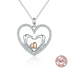 New Trendy 100% 925 Sterling Silver Romantic Heart to Heart Luminous CZ Pendant Necklaces for Women Silver Jewelry SCN248 NECK-0189