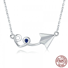 New Arrival Genuine 925 Sterling Silver Paper Plane with Heart Pendant Necklace for Women Sterling Silver Jewelry SCN218 NECK-0165