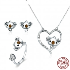 100% Real 925 Sterling Silver Cute Bear Koala Animal Collection Girls Jewelry Set Sterling Silver Jewelry Gift ZHS062 SET-0047