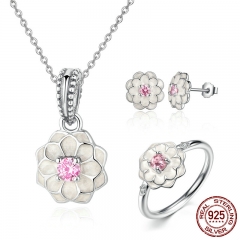 Genuine 100% 925 Sterling Silver Jewelry Set White Flower Pink Clear CZ Jewelry Sets Wedding Engagement Jewelry ZHS036 SET-0011